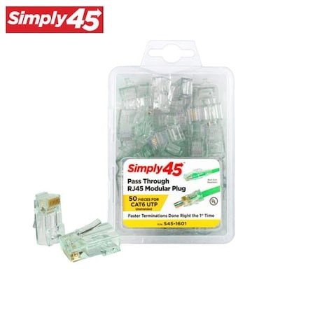 Simply45 Pass Through Green Tint - Cat6 UTP - 50pc Clamshell SIM-S45-1601